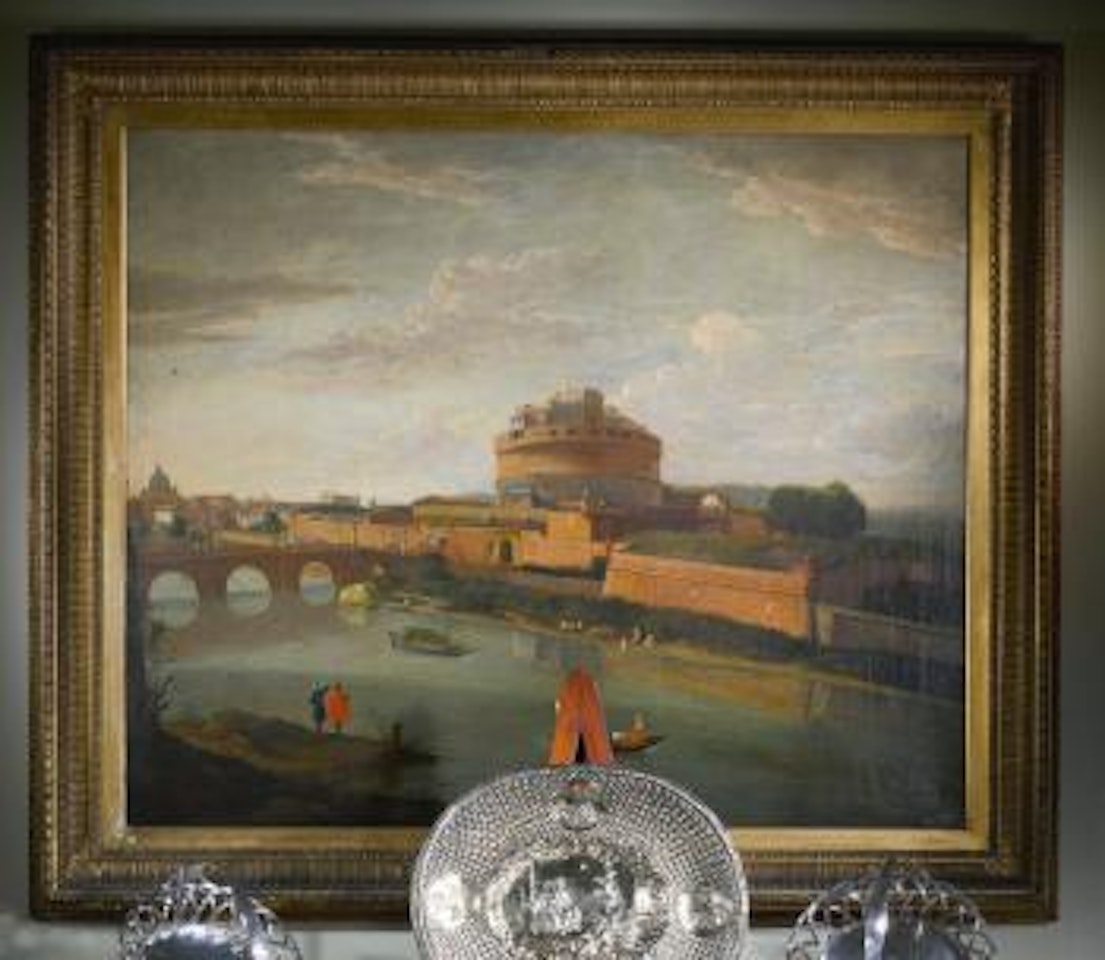 Rome, A View of St. Peter's And The Castel Sant'angelo from Across The Tiber, with ferry boats and Gondolas on the River and figures on the banks by Gaspar van Wittel