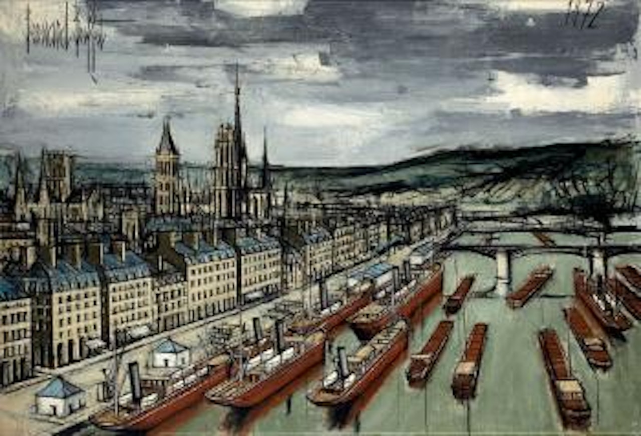 Rouen. Bateaux de commerce et péniches by Bernard Buffet