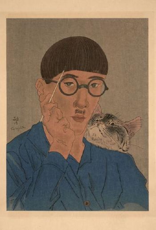 Autoportrait au chat by Leonard Tsuguharu Foujita