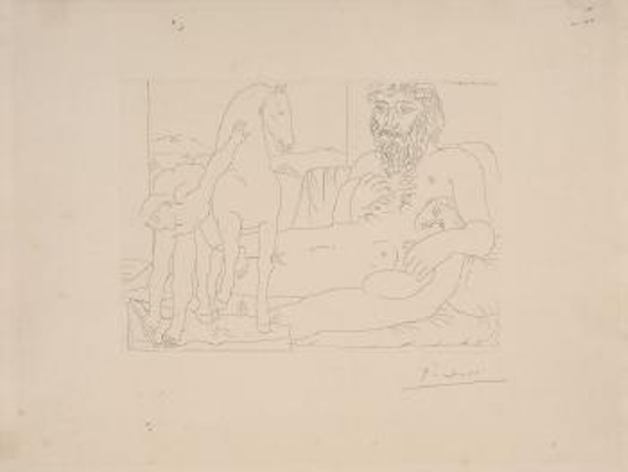 Le repos du sculpteur devant le jeune cavalier by Pablo Picasso