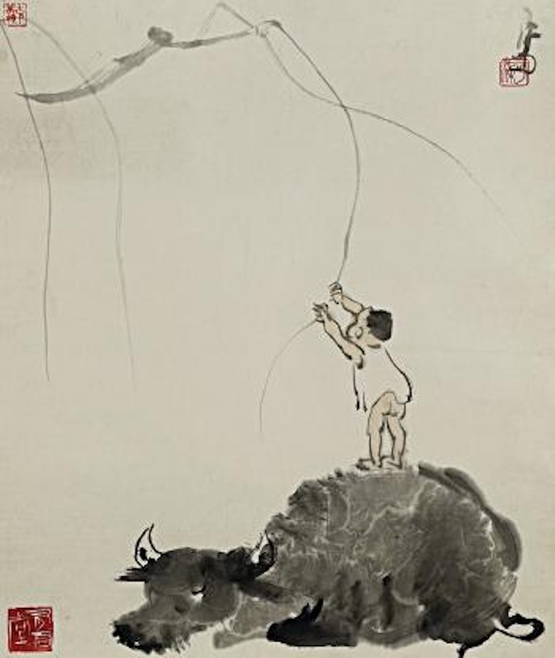 Shepherd boy and buffalo by Li Keran