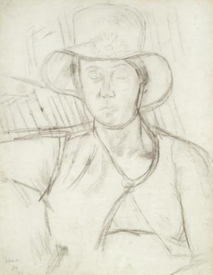 Vanessa Bell in a large hat by Duncan Grant