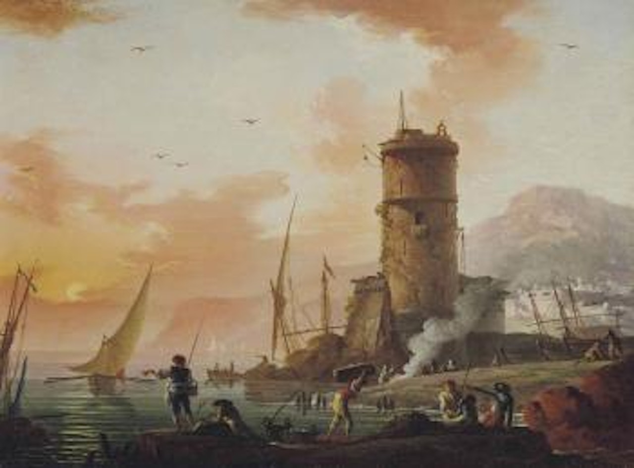 Un bord de mer au soleil couchant by Charles François Grenier de Lacroix de Marseille