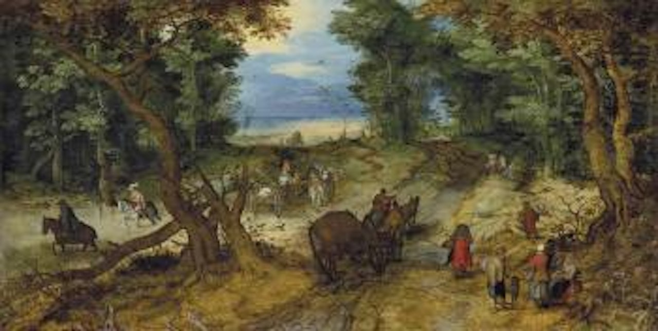 A wooded landscape with travelers on a path by Jan Brueghel the Younger