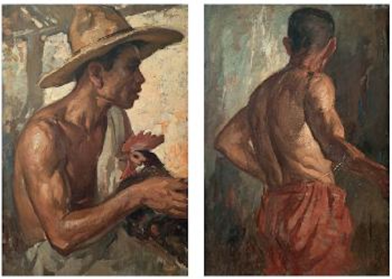 Man with Rooster; & Figure by Fernando Amorsolo