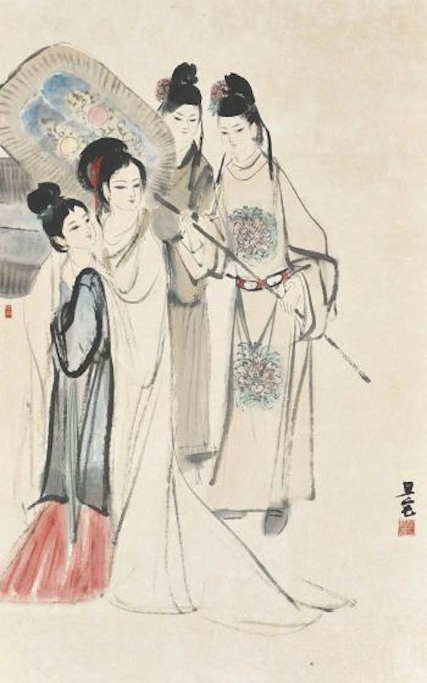 Lady and Attendants by Liu Danzhai