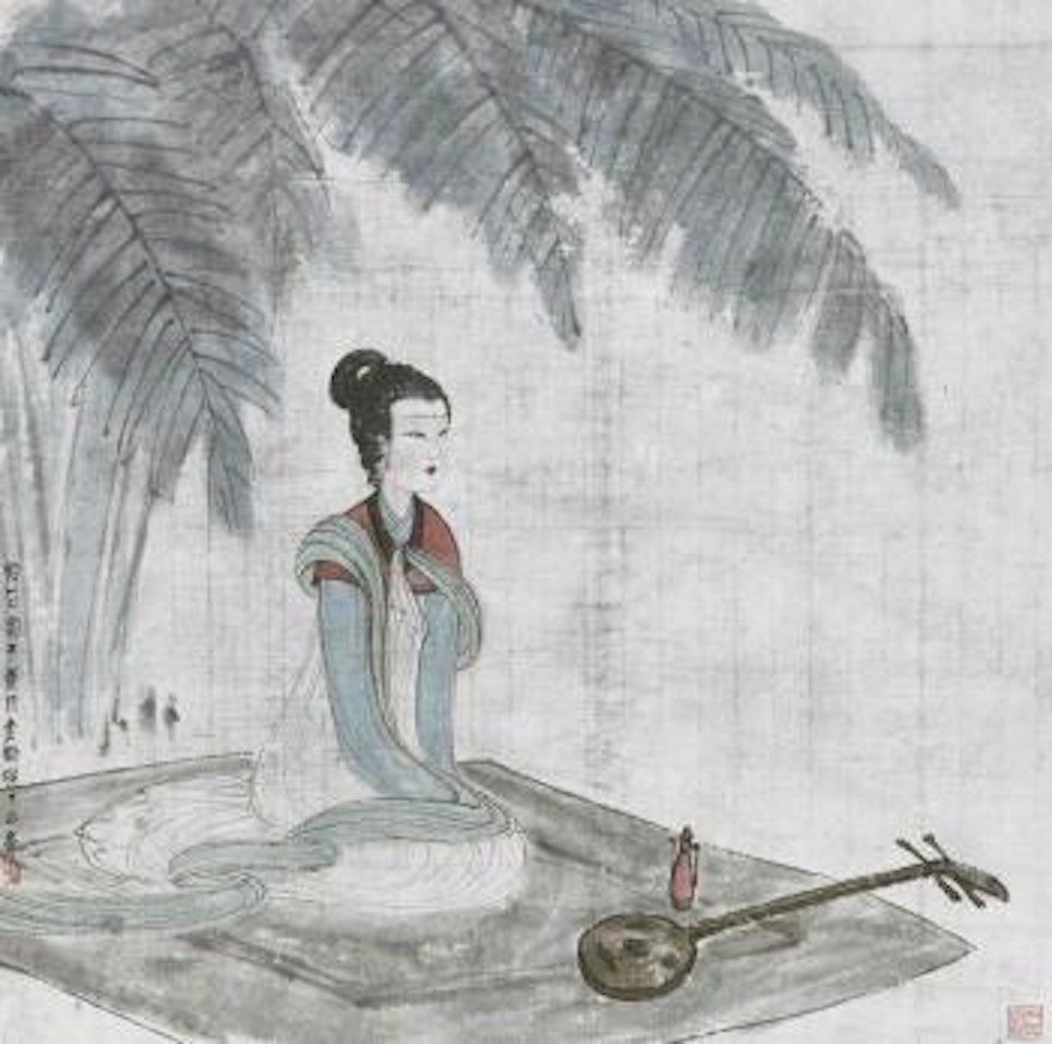 Seated Lady with Qin by Fu Baoshi