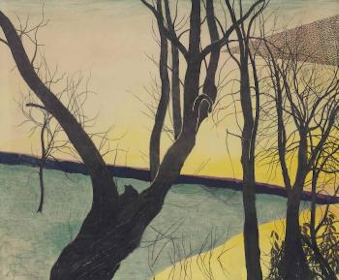 Arbes au crépuscule jaune et vol d'oiseaux II by Léon Spilliaert