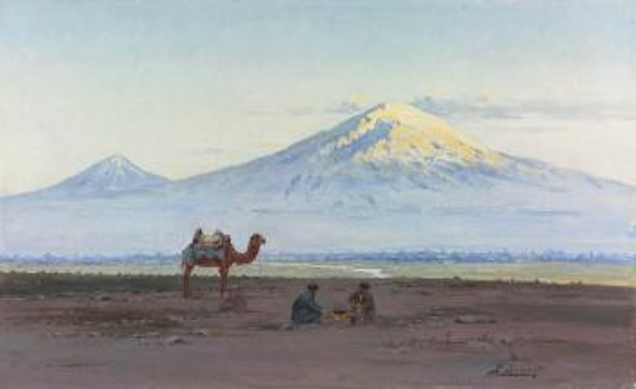 Travellers with Mount Ararat beyond by Richard Karlovich Zommer