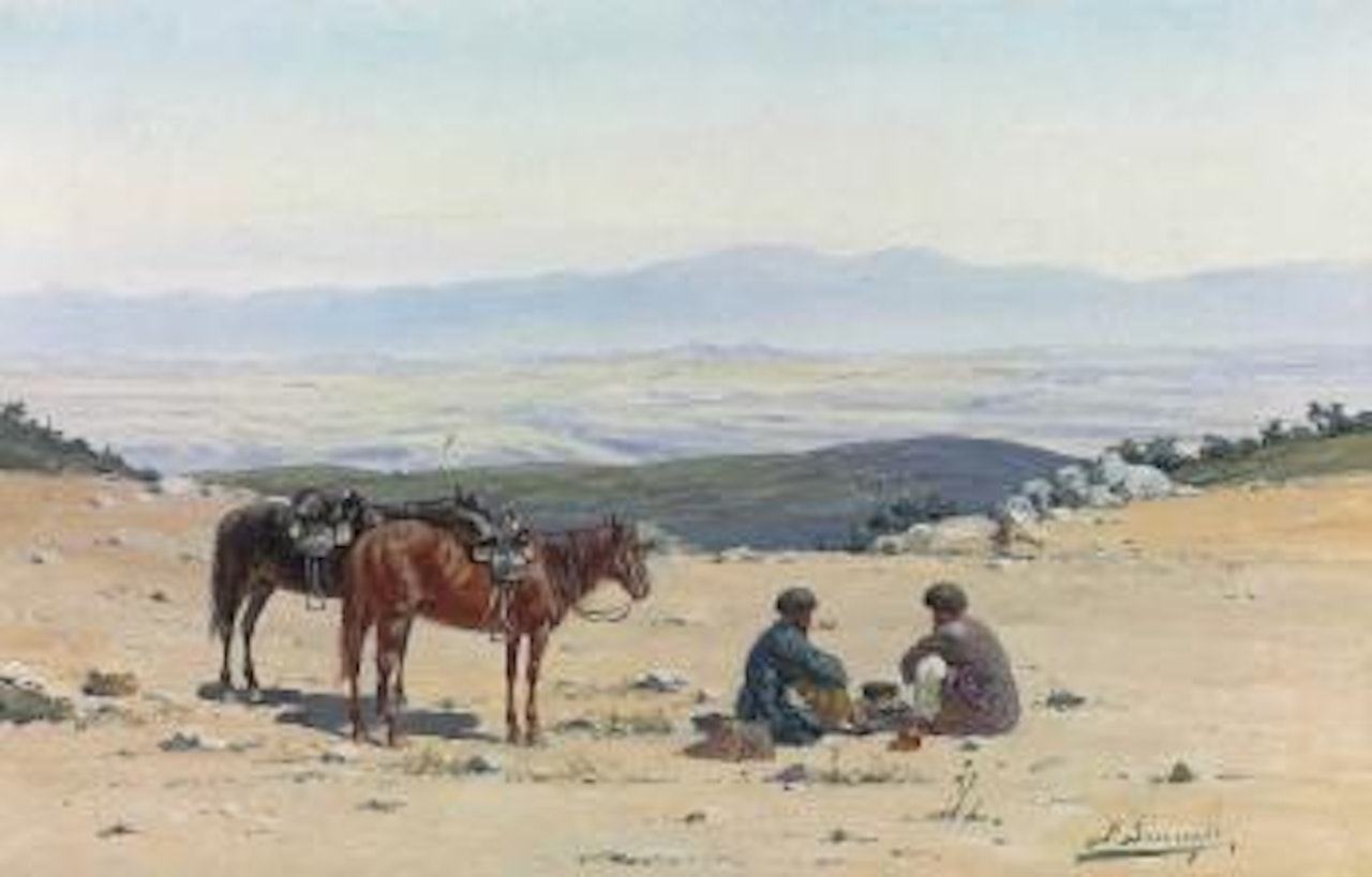 Two riders at rest by Richard Karlovich Zommer