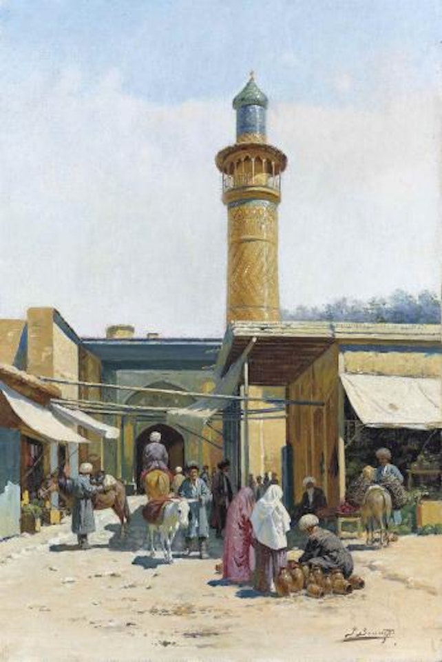 Market place with a minaret beyond by Richard Karlovich Zommer
