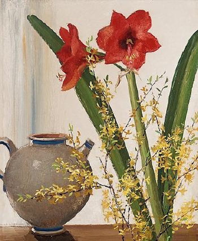 Still life with Amaryllis and jug by Olle Hjortzberg