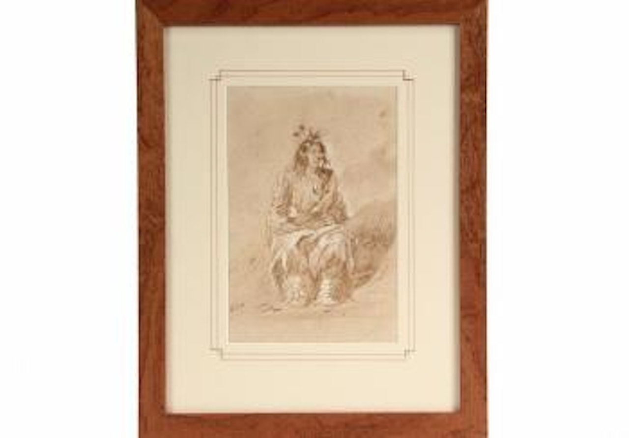 Sioux warrior with peace pipe by Alfred Jacob Miller