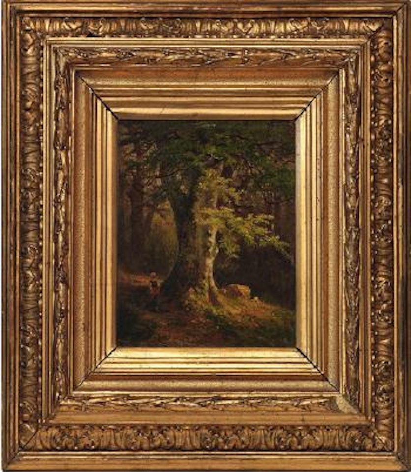 Waldlandschaft mit grosser Eiche und Bauersfrau by Carl Spitzweg