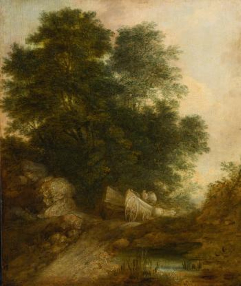 Wooded landscape with Peasants in a Wagon by Thomas Gainsborough