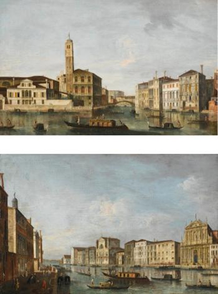 Venice, A view of the Grand Canal with the Church of San Geremia and the entrance to The Cannaregio; Venice, A view of the Grand Canal with the Churches of Santa Lucia And the Scalzi by Apollonio Domenichini