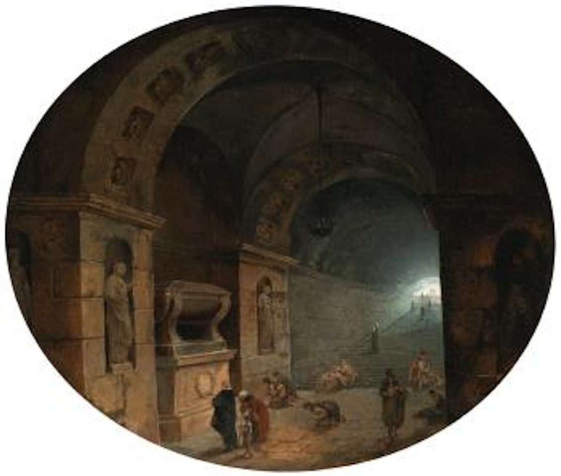 Figures in a Crypt by Hubert Robert