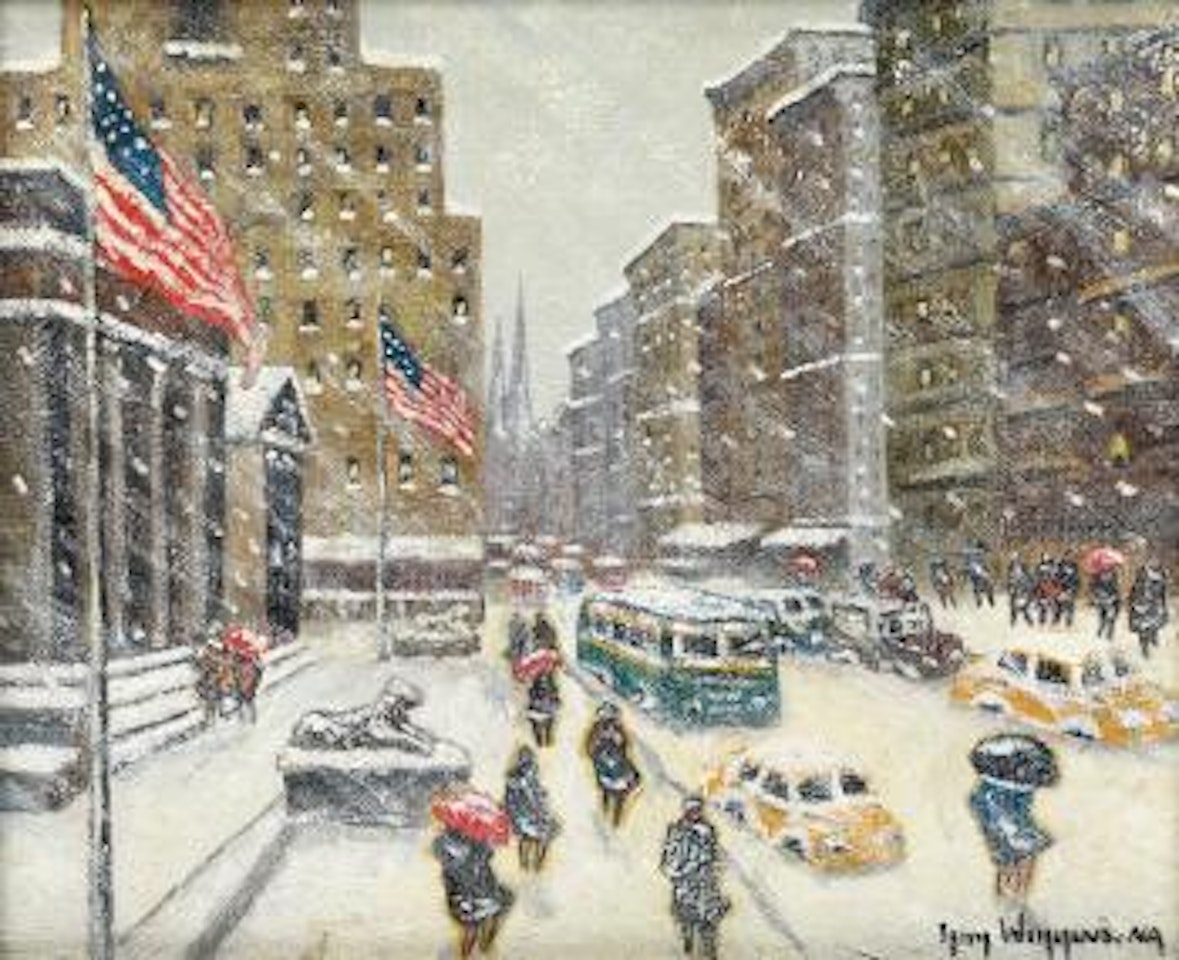 Snow Storm, New York Public Library, Fifth Avenue by Guy Carleton Wiggins