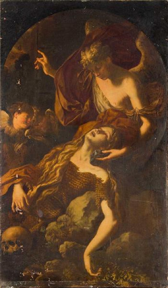 Santa Maria egiziaca in estasi, sostenuta da un angelo by Roman School