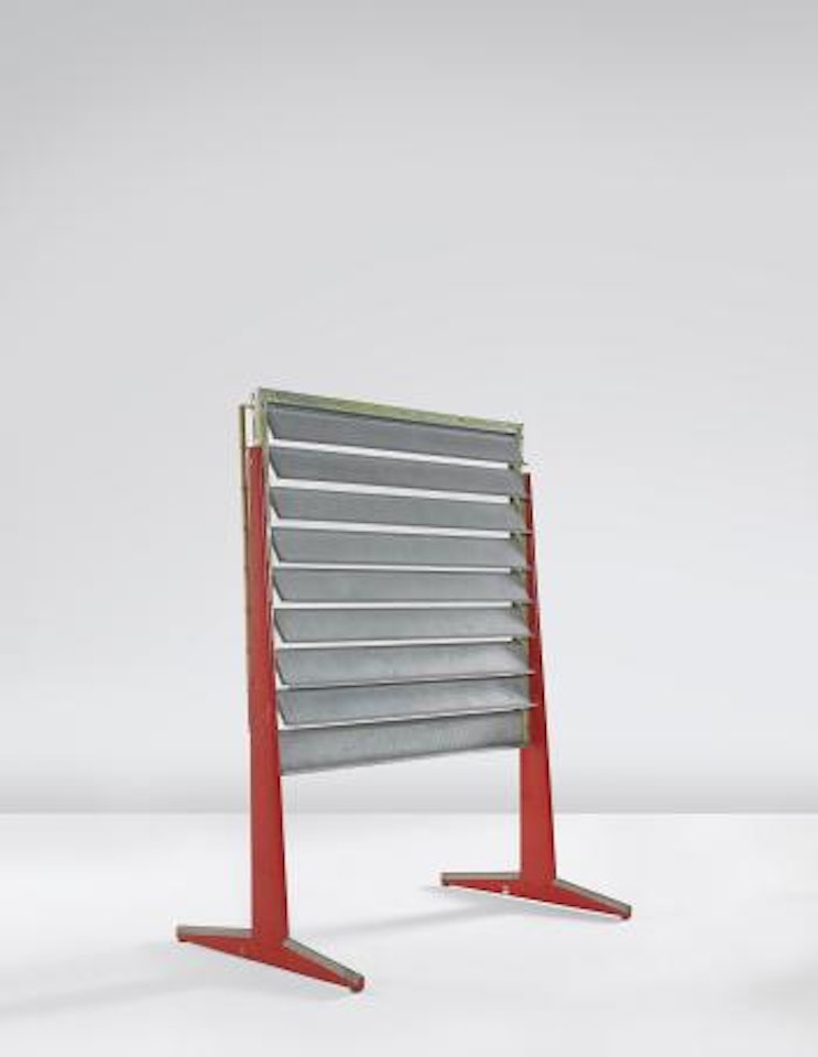 Shutters from the first floor of Air France l'Unité d'Habitation (housing unit), Brazzaville, mounted on 'Portants d'Exposition' by Jean Prouvé