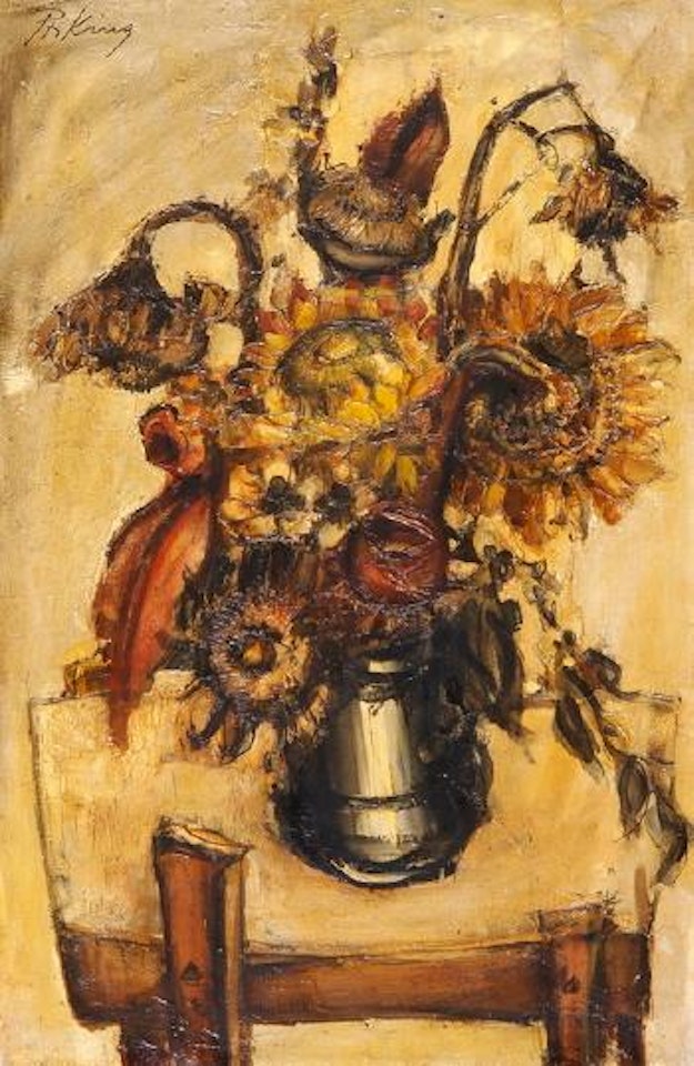 Sonnenblumenstrauss in Metallvase by Franz Priking