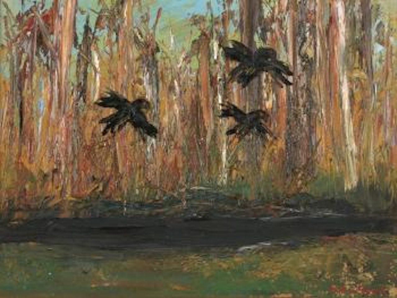 Black cockatoos, shoalhaven landscape by Arthur Merric Bloomfield Boyd