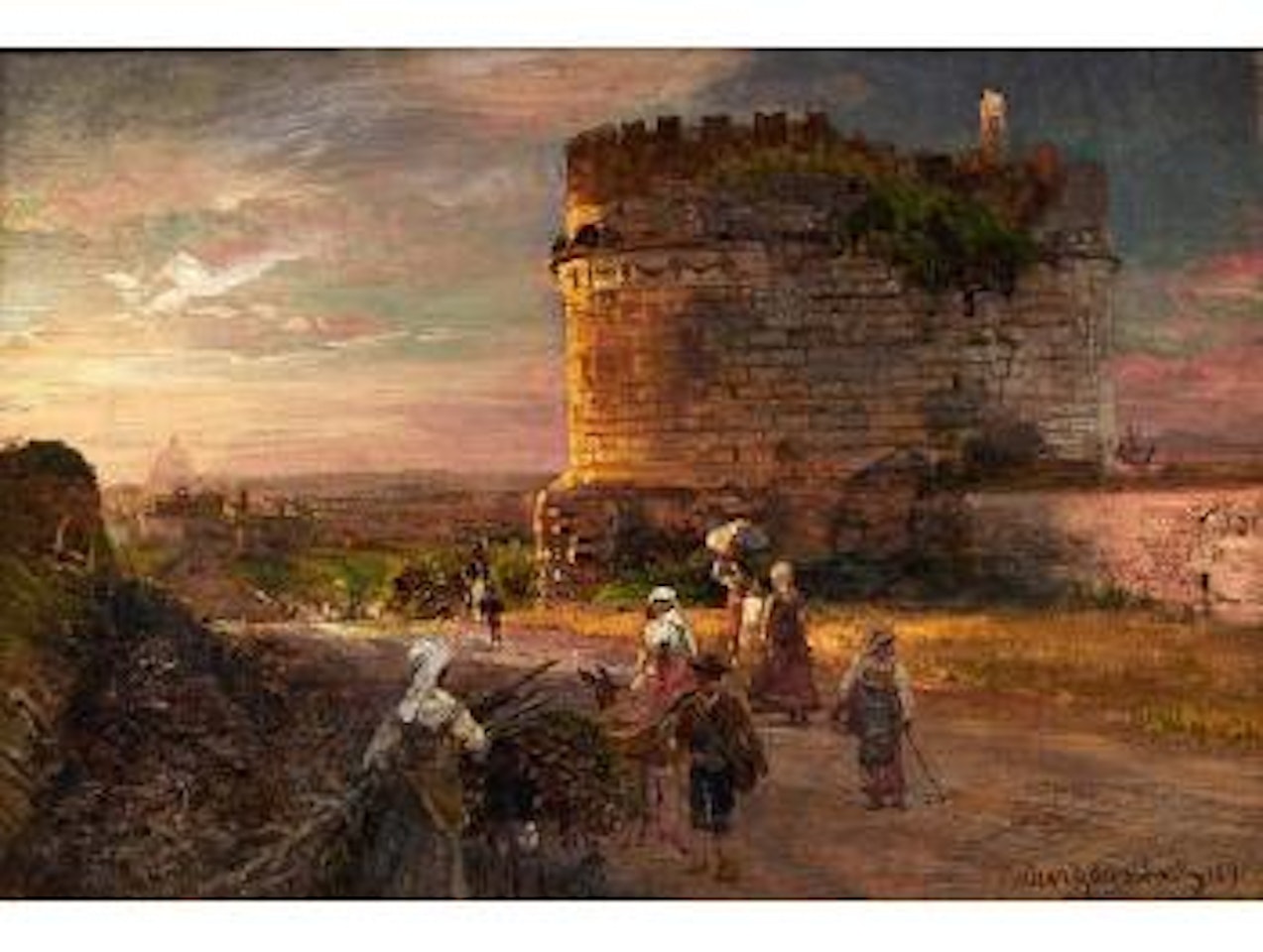 A road alongside ruins by Oswald Achenbach