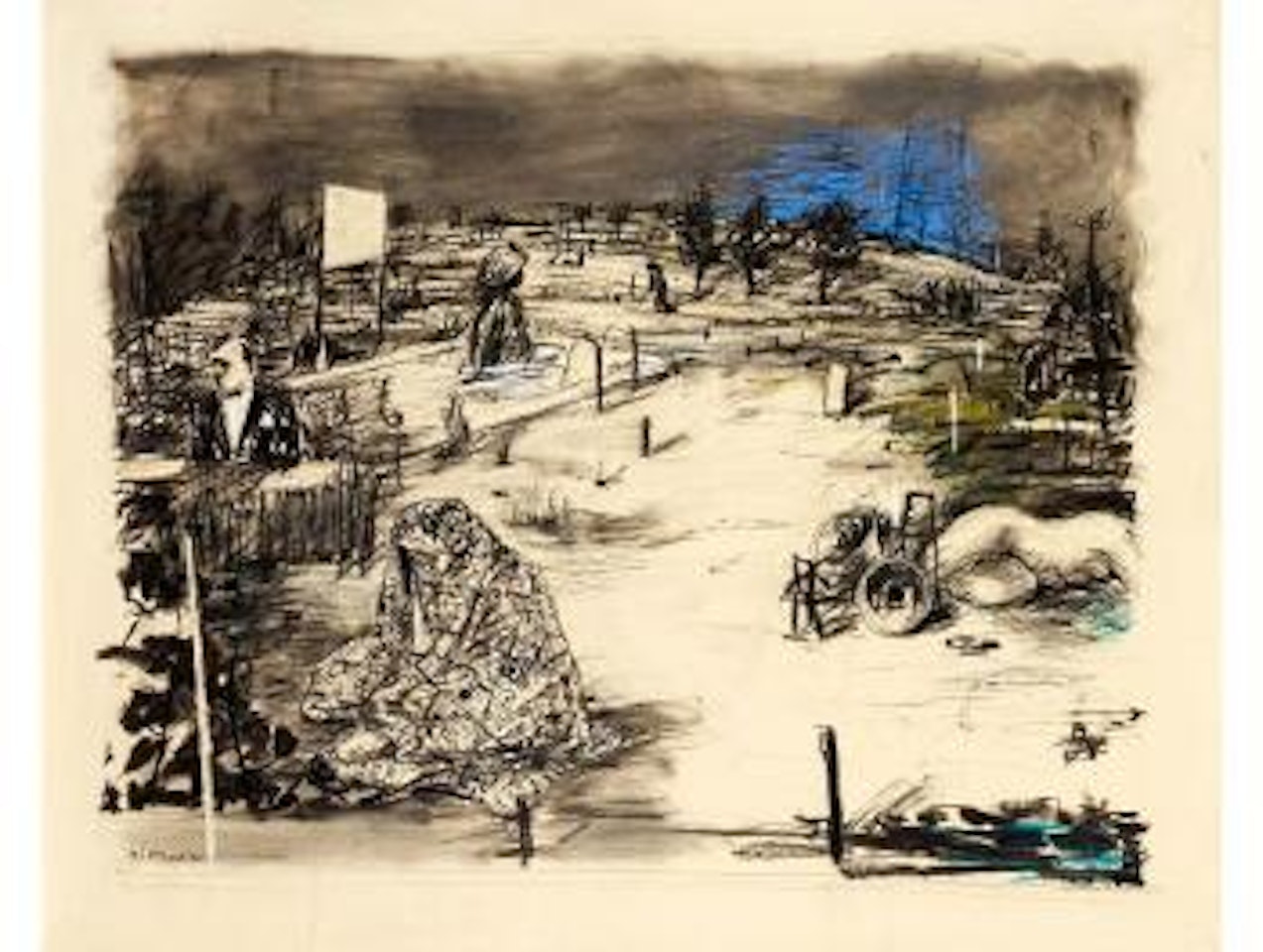 Shrouded figure in a landscape [taking in the landscape] by William Kentridge
