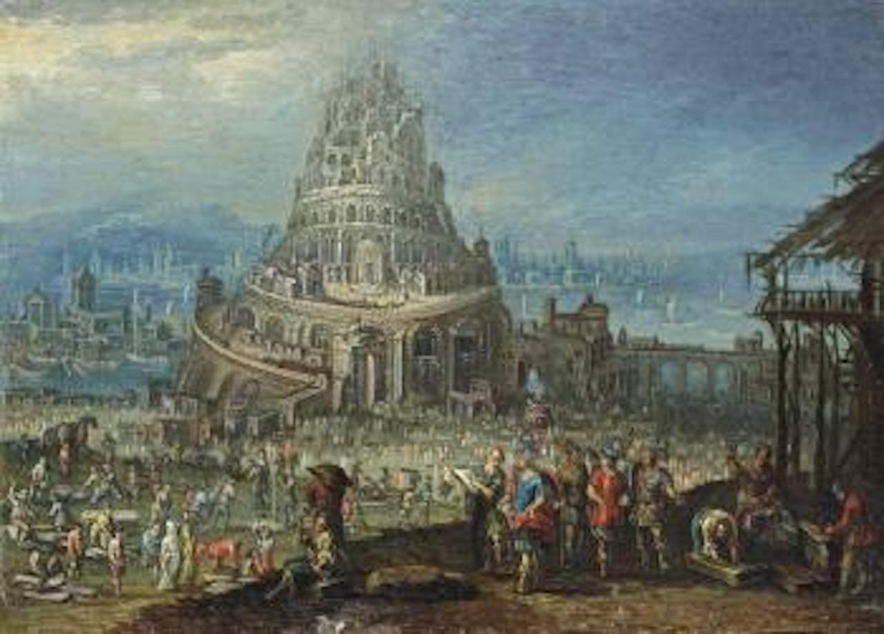 King Nimrod overseeing the construction of the Tower of Babel by Hendrick van Cleve