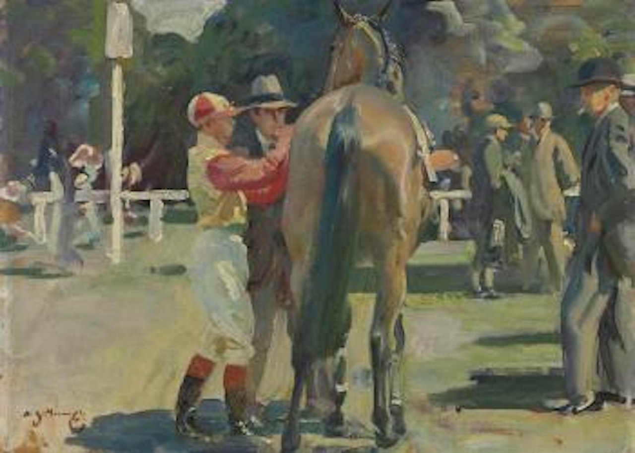 Saddling by Alfred James Munnings