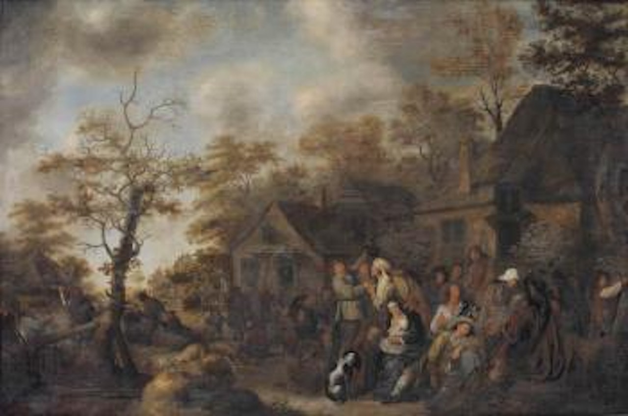 A gipsy fortune-teller, with numerous other figures outside a village inn by Jan Miense Molenaer