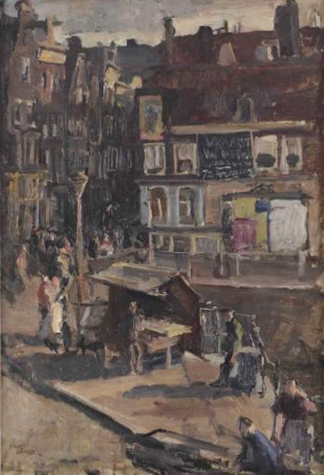 A bustling day near the Haarlemmersluis, Amsterdam by Isaac Israels