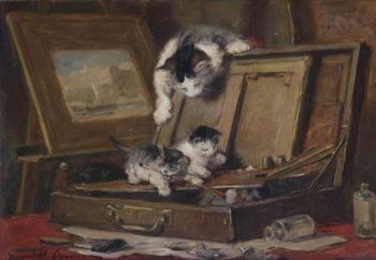 The artist's paint box by Henriette Ronner-Knip