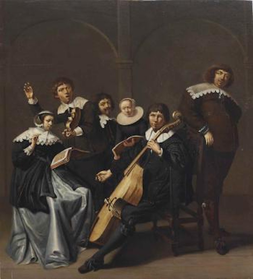 A group portrait, probably of a family, making music in an interior by Jacob Duck