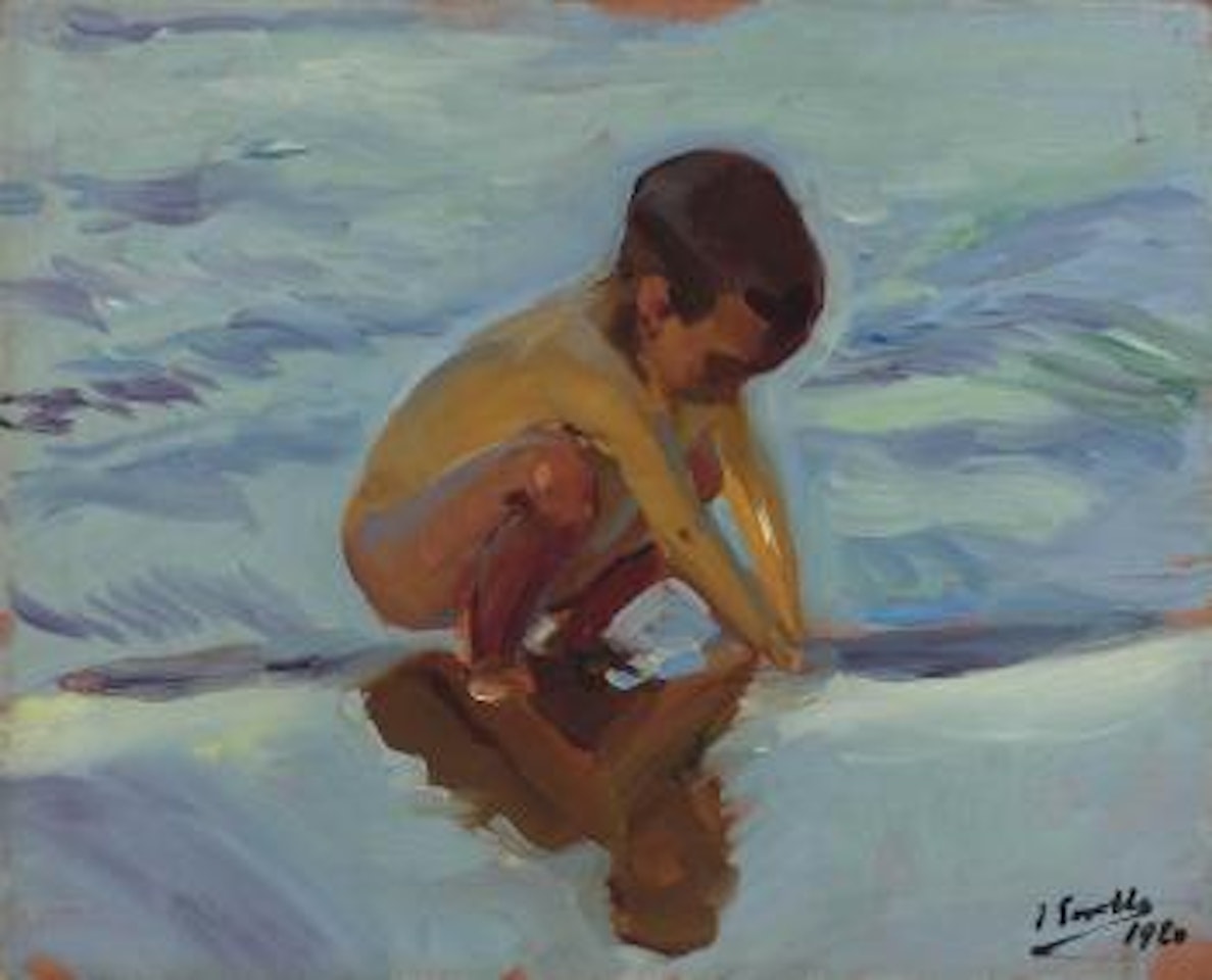 Contraluz en la playa, Niño agachado by Joaquin Sorolla Y Bastida