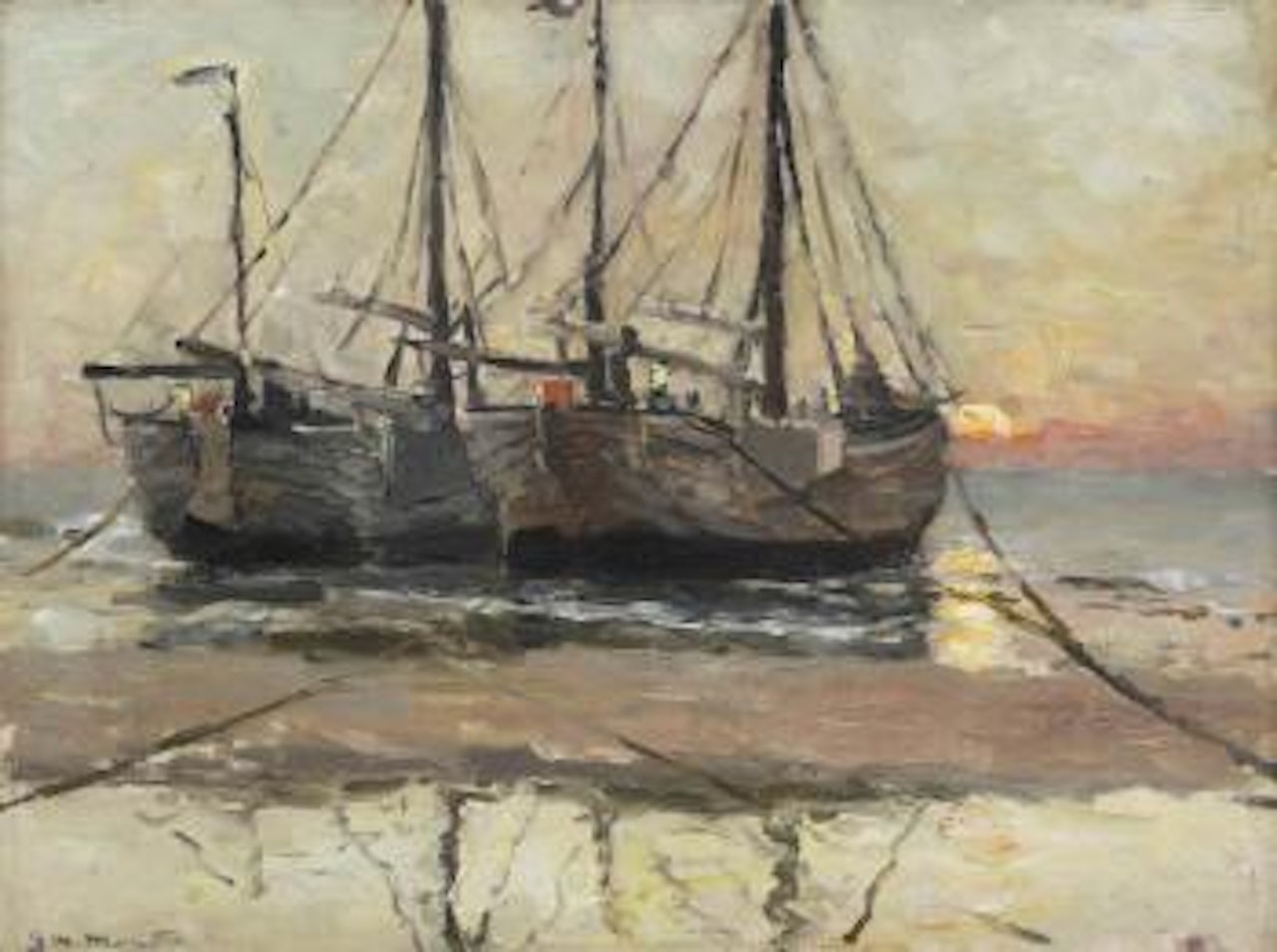 Bomschuiten at anchor by Gerhard Arij Ludwig Morgenstjerne Munthe