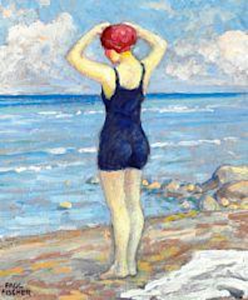 Bathing girl on Hornbæk Beach by Paul Fischer