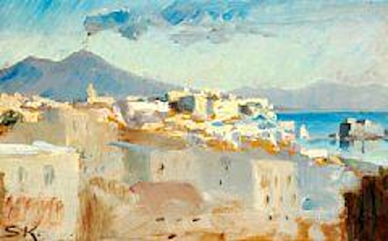 'Anacapri i Solskin.  Vesuv i baggrunden'.  Anacapri in sunshine with Vesuvio. by Peder Severin Kröyer
