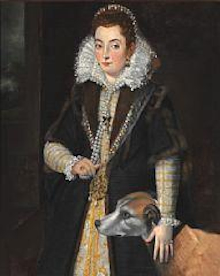Portrait of a noble woman or queen with a dog by Spanish School