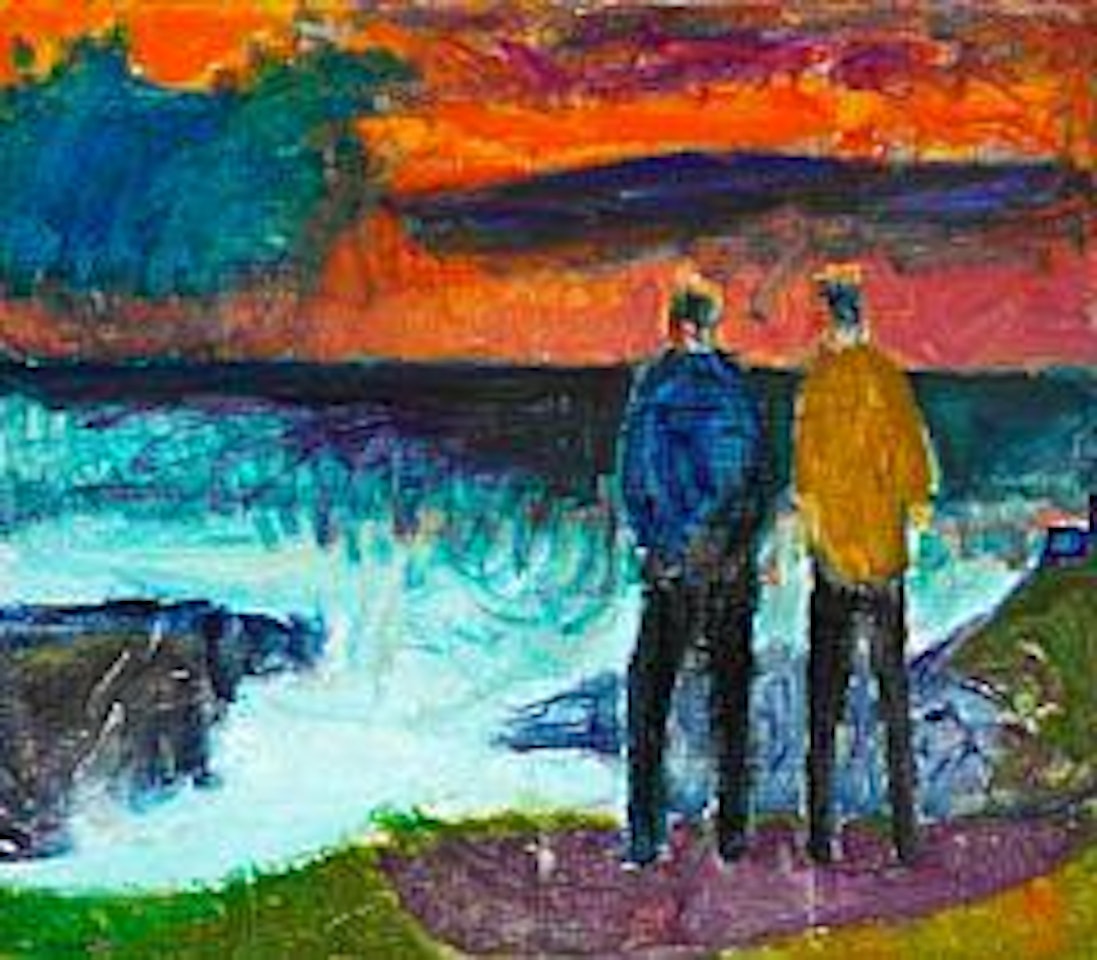 Figures by the sea, sunset by Samuel Joensen-Mikines
