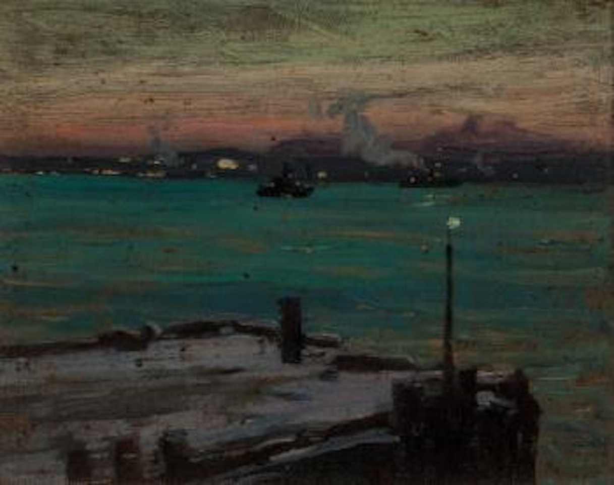New York City Dock at Sunset by Frederick Judd Waugh