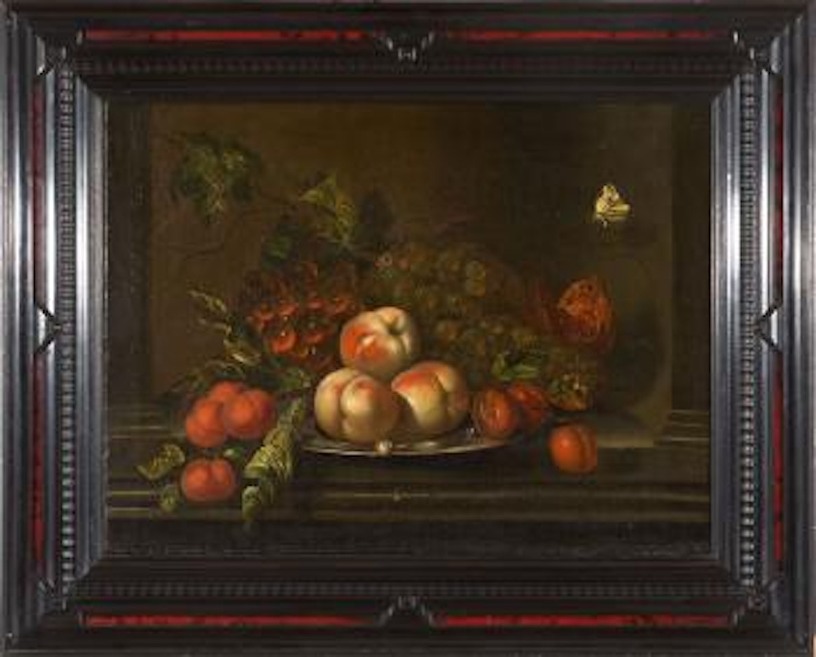 Natura morta con frutti e farfalla by Willem van Aelst