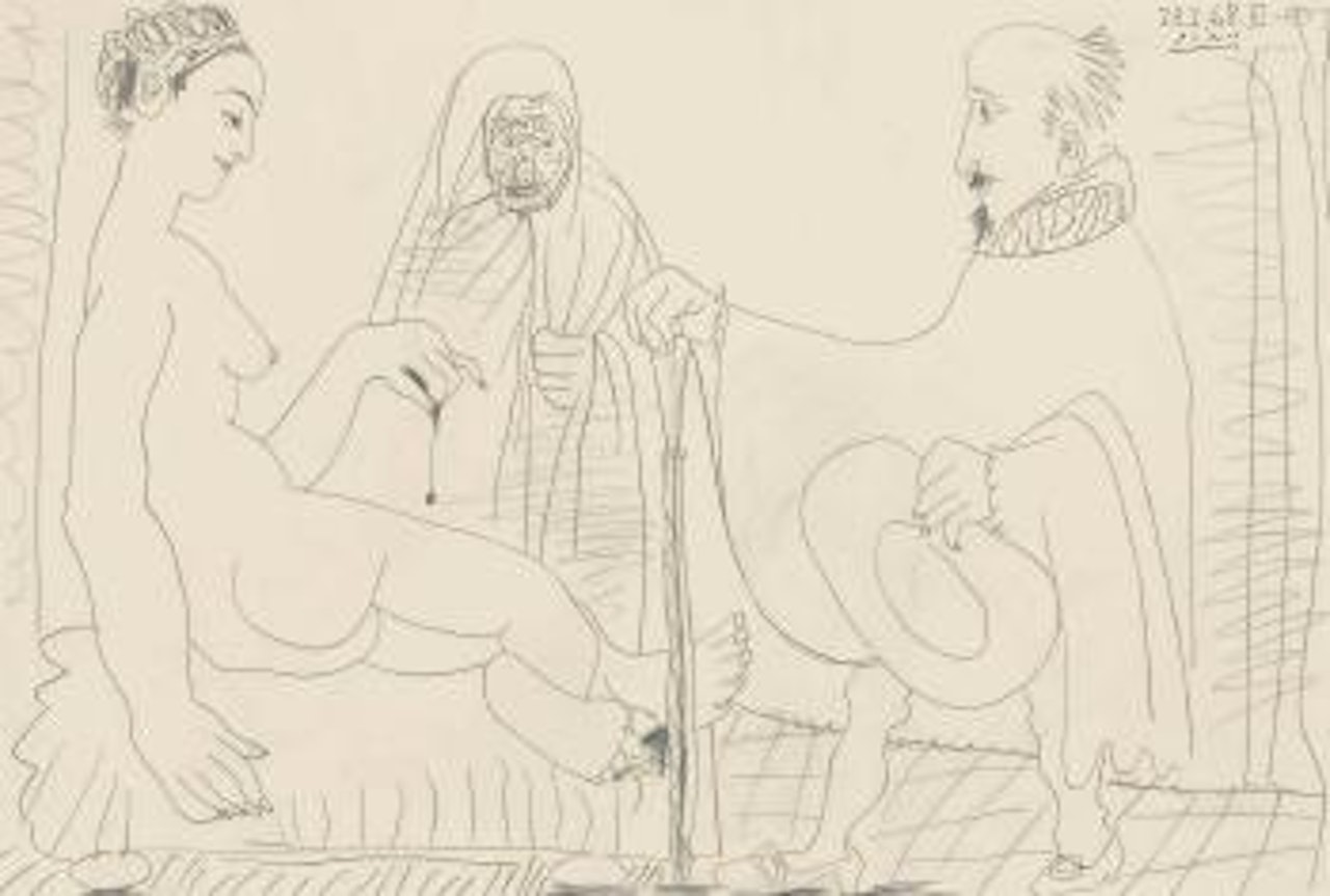Mousquetaire et courtisane au pendule by Pablo Picasso
