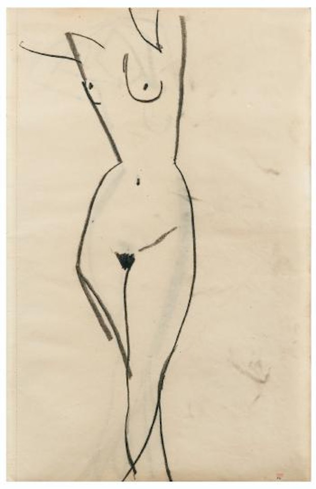 Femme Nue De Trois Quarts Vers La Droite, Vue Jusqu'à Mi-jambes, La Jambe Gauche Croisée Devant La Jambe Droite (Recto) by Amedeo Modigliani