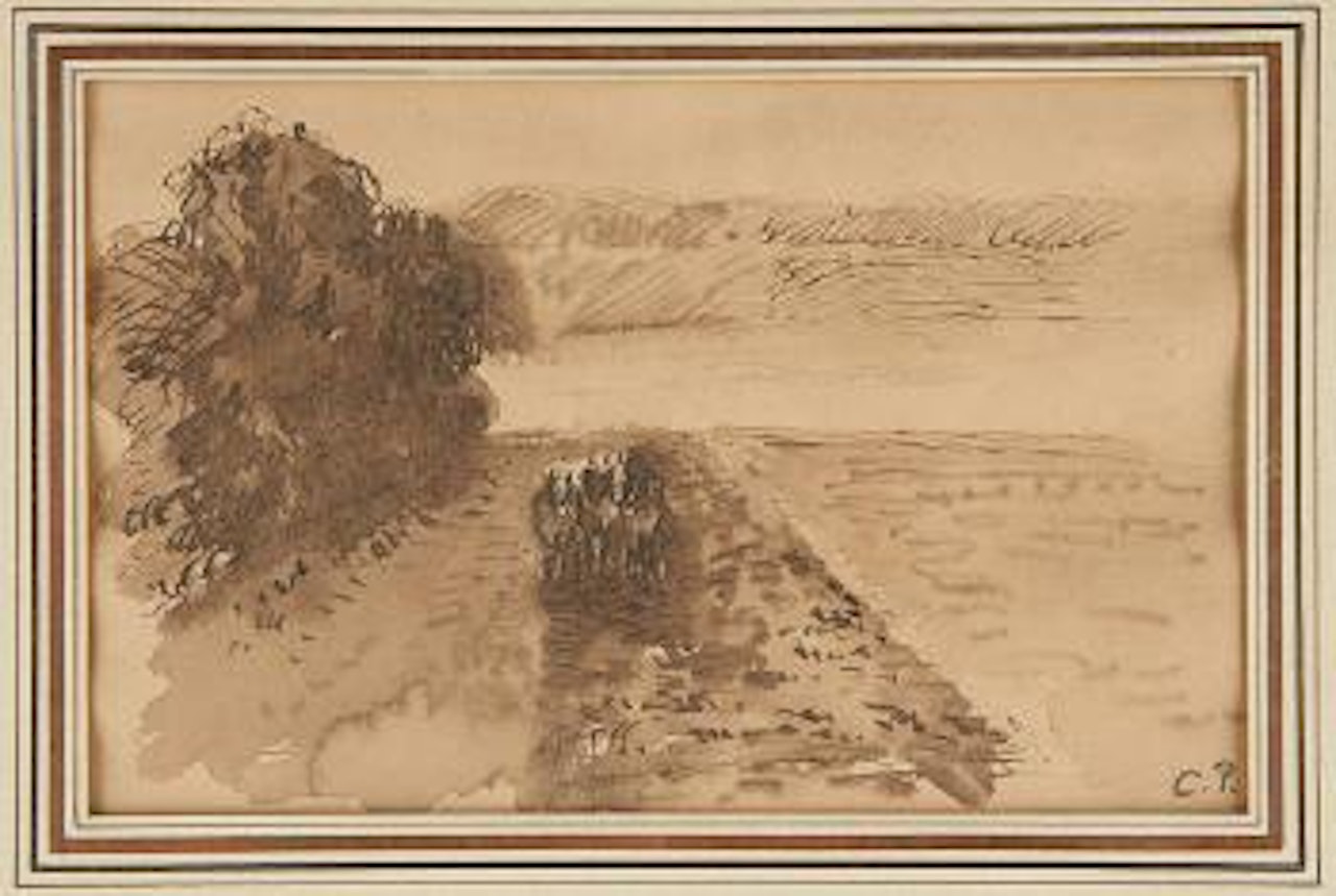 Trois chevaux de face venant à travers champ by Camille Pissarro