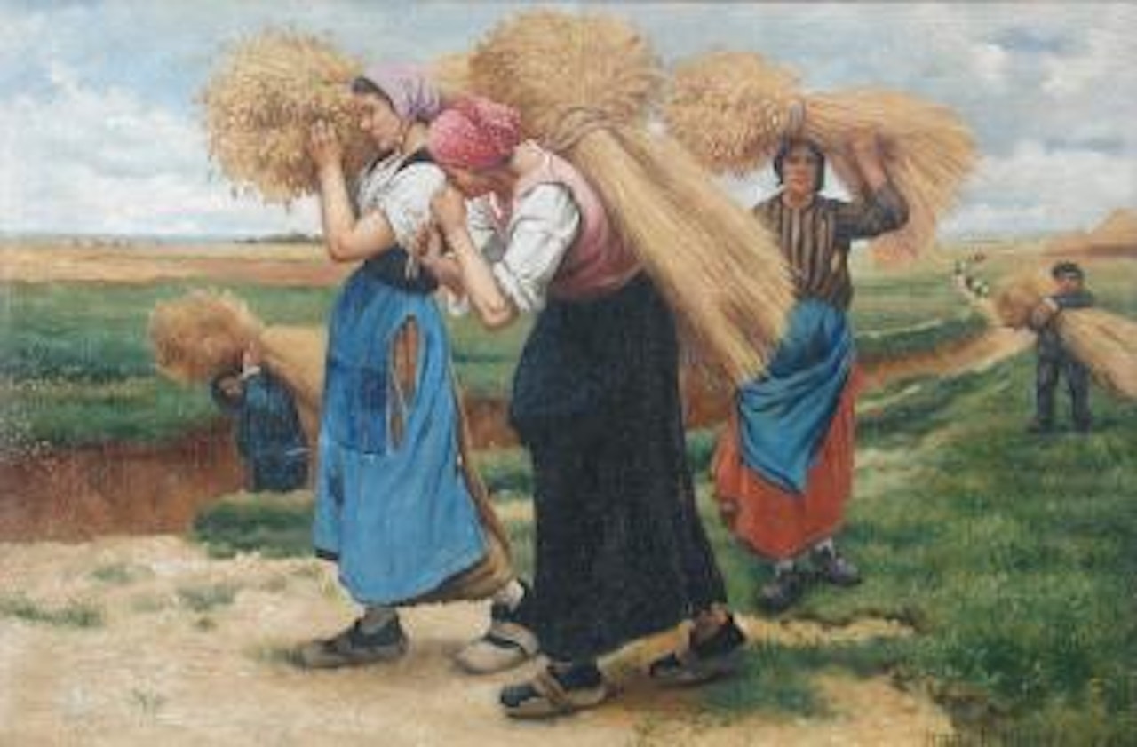 Harvesters carrying sheaves of corn by Julien Dupré