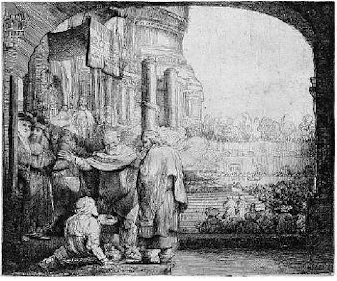 Petrus und Johannes an der Pforte des Tempels, einen Krüppel heilend by Attributed to Rembrandt Harmensz van Rijn
