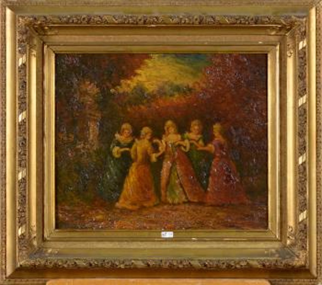 Jeunes filles jouant à colin maillard dans un parc by Adolphe Monticelli