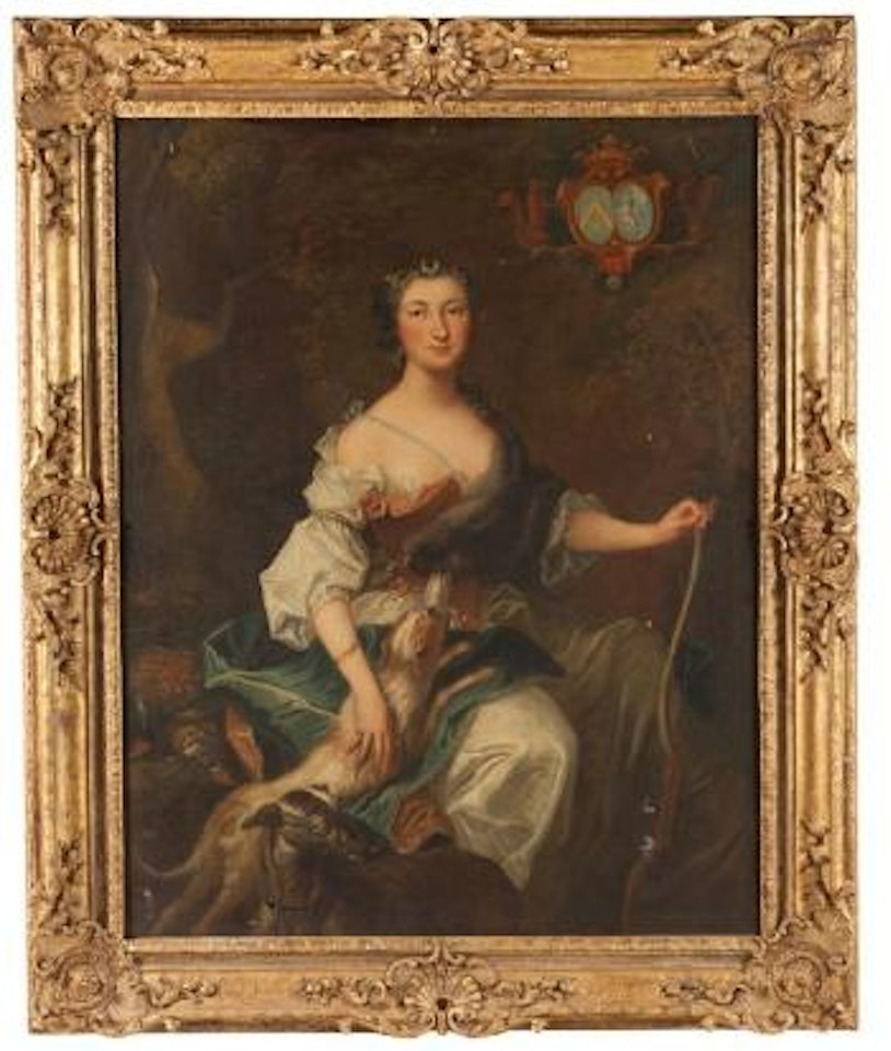 Portrait de femme en Diane avec ses chiens by Jean-Baptiste Oudry