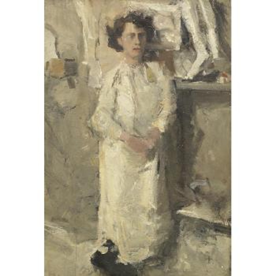 Portrait of the artist Theo Nieuwenhuis in his studio by Isaac Israels